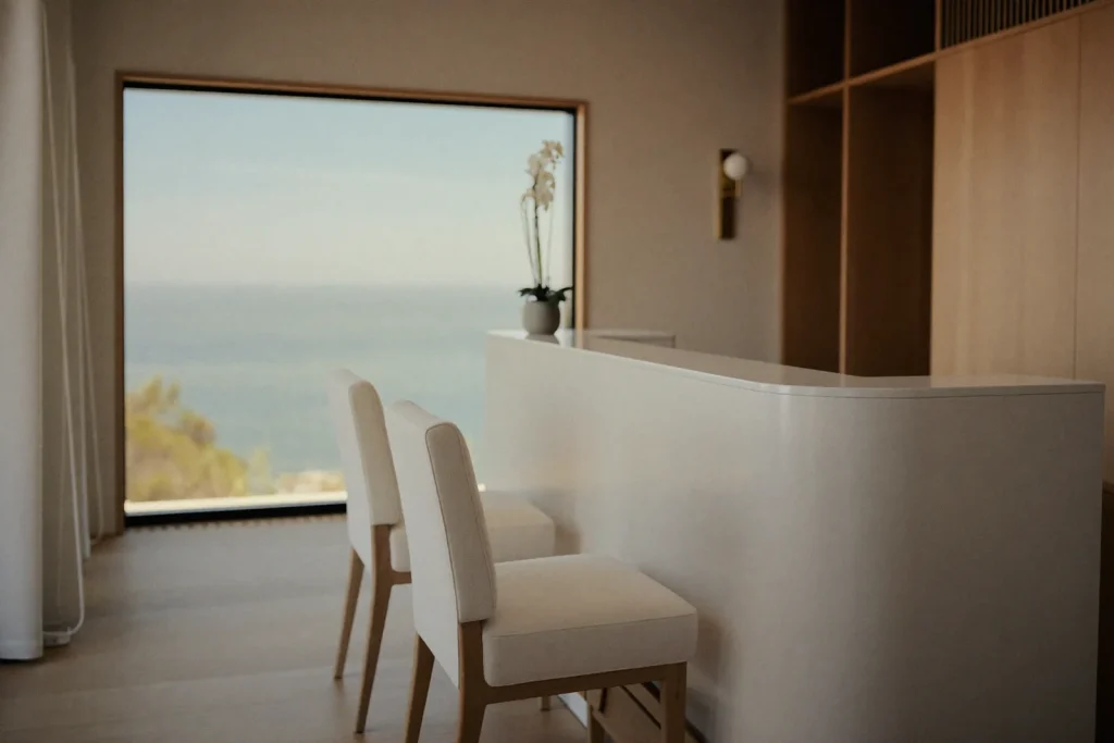 Serene Dubai clinic interior where breast implant monitoring visits take place.